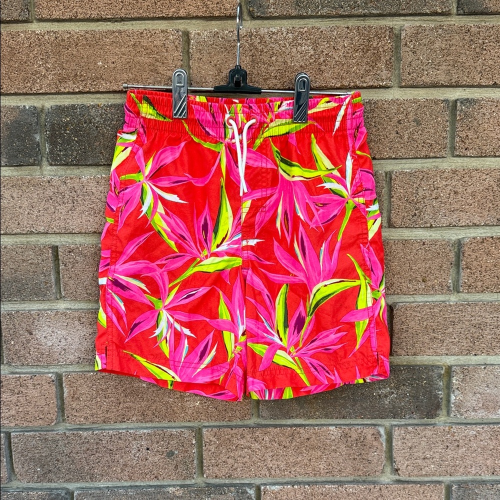 Old Navy Red and Pink Floral Boy's Swim Shorts Size Large